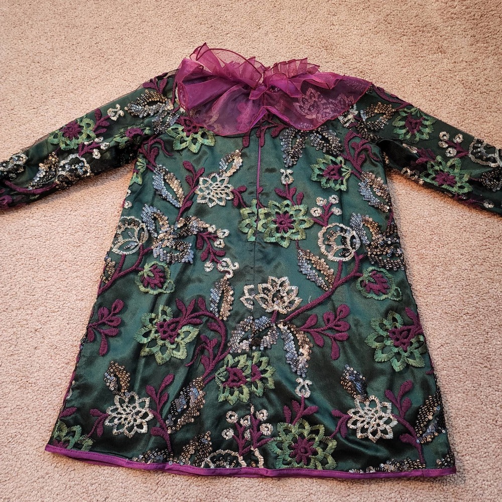 Girls Eirene Green/Purple Floral Dress Sz 7-8 yrs
